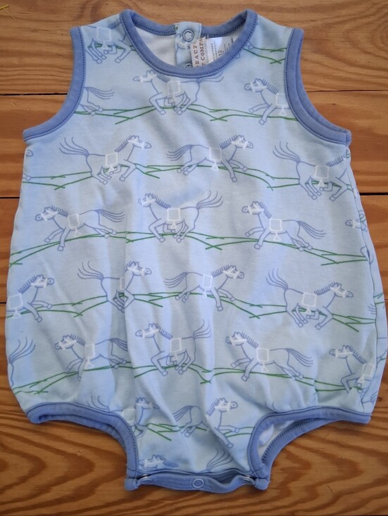 The Beaufort Bonnet Company Other - The Beaufort Bonnet Company Light Blue Horse Print Baby One‑Piece